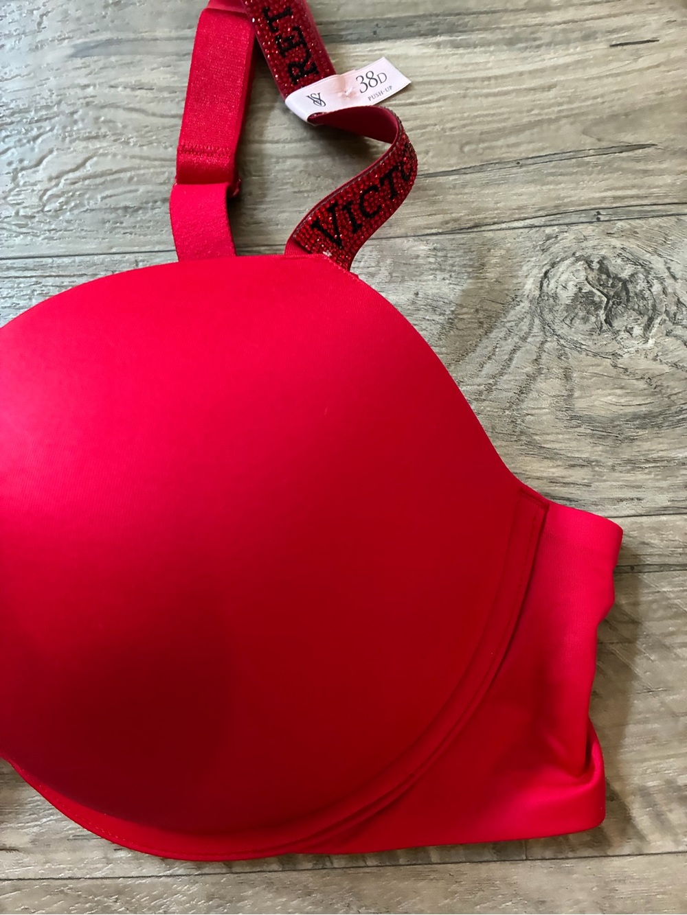 Victoria Secret Satin Rhinestone Logo Strap Push Up Bra - Picture 4 of 11